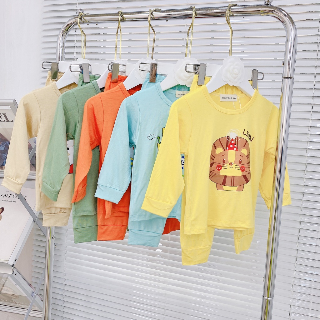 Bộ Thun Dài Bé Trai Bé Gái Vải Thun Lạnh Xuất Hàn In Hình Con Voi , Quần Áo Thun Trẻ Em Dài Tay Thu Đông Minky Mom