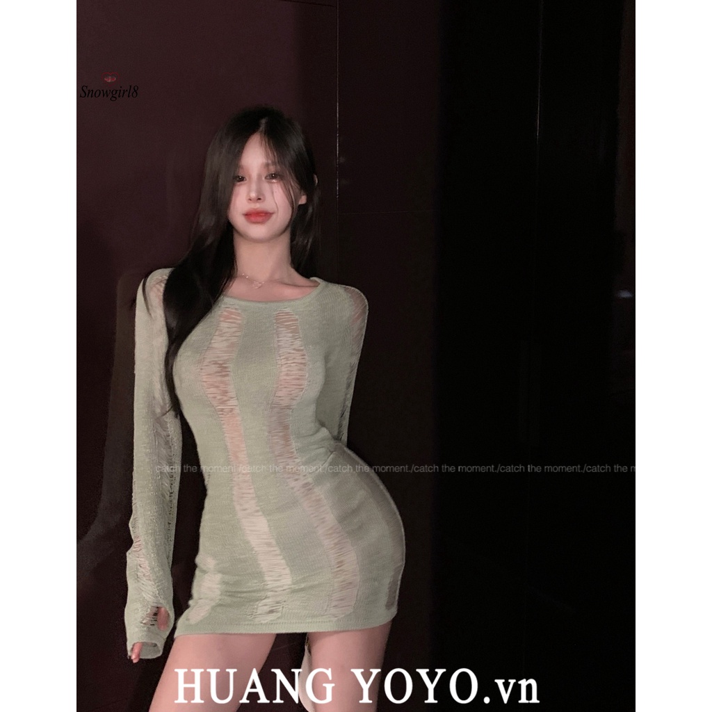 Đầm Dệt Kim Tay Dài Hở Lưng Dáng Ôm Phong Cách Hàn Quốc Thời Trang Cho Nữ