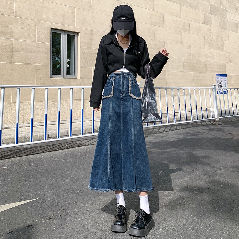 Chân Váy Denim Chữ A Lưng Cao Thời Trang Mùa Hè Dễ Phối Đồ Cho Nữ