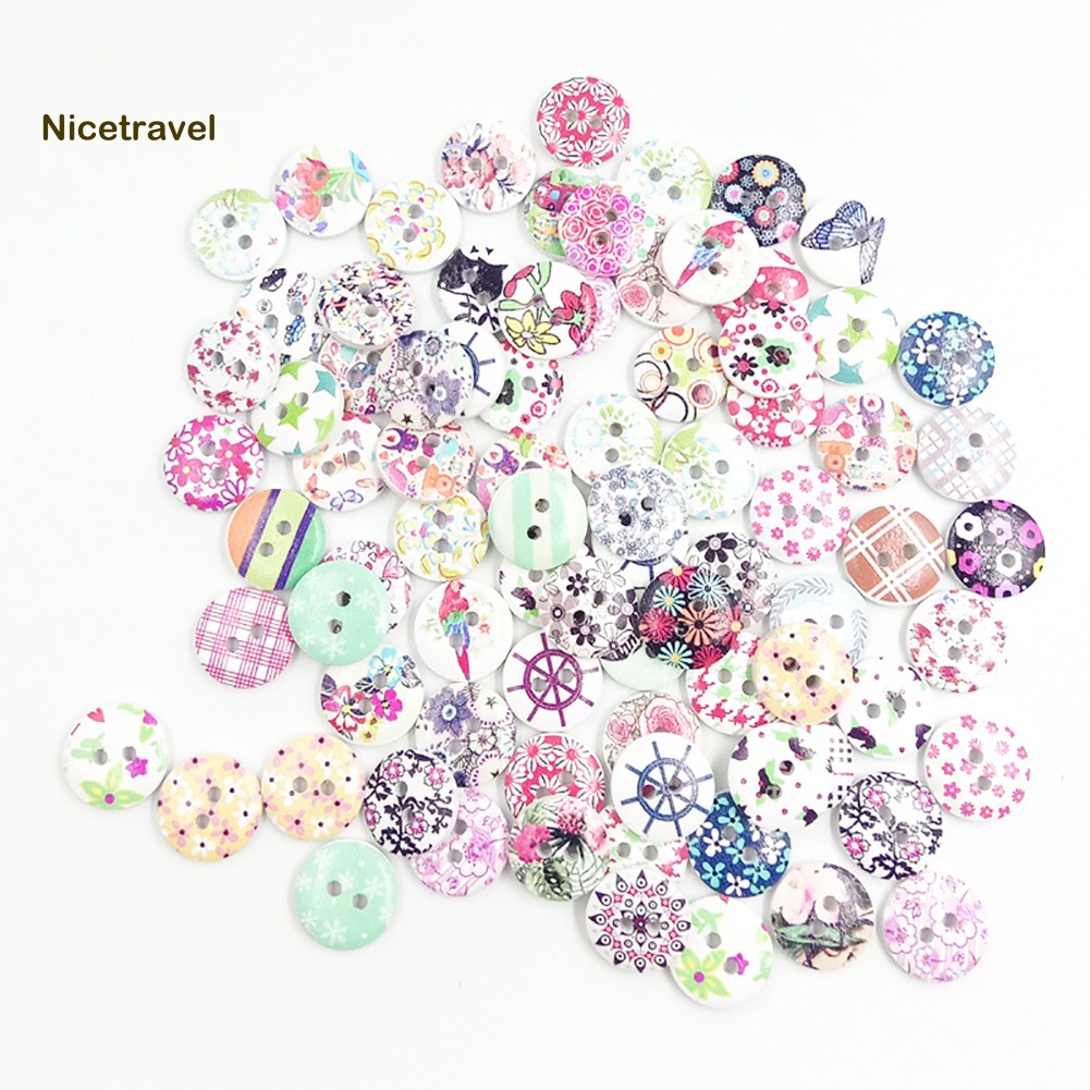 【 Set 100 Nút Gỗ Hình Bông Hoa Trang Trí Thủ Công DIY