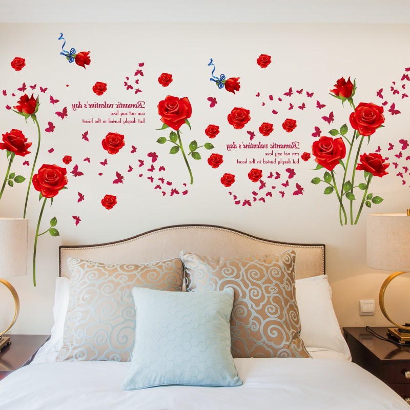 DECAL DÁN TƯỜNG HÌNH DÁN HOA HỒNG ĐỎ {kèm ảnh thật}