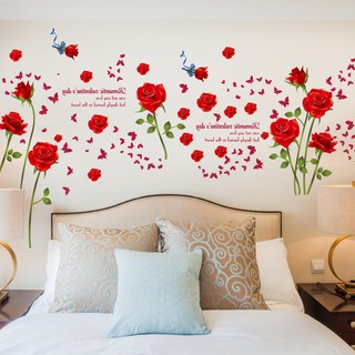 DECAL DÁN TƯỜNG HÌNH DÁN HOA HỒNG ĐỎ {kèm ảnh thật}