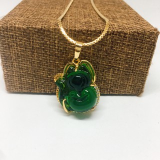 Dây chuyền nữ mặt Hồ Ly đá LAMASIA bọc bạc Thái mạ vàng đính đá may mắn, tài lộc (màu xanh lá)
