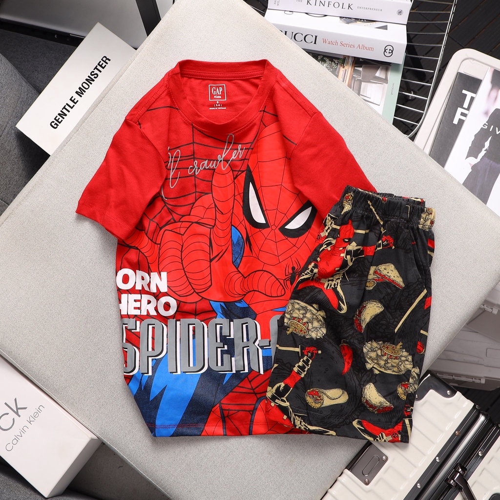 Bộ Quần Áo VNXK Bé Trai Set Đồ Cho Bé Trai Vải Thun Cotton Xuất Dư Size Đại 24-58 Kg In Không Gian Cá Mập Homie Kids