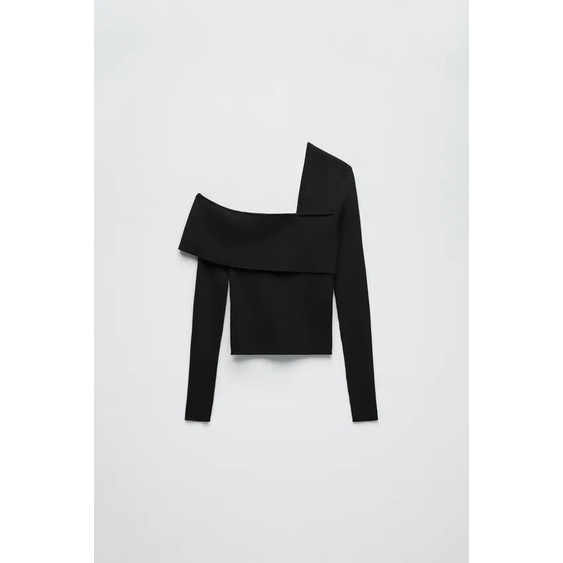 Áo dệt kim tay dài lệch vai Za.ra