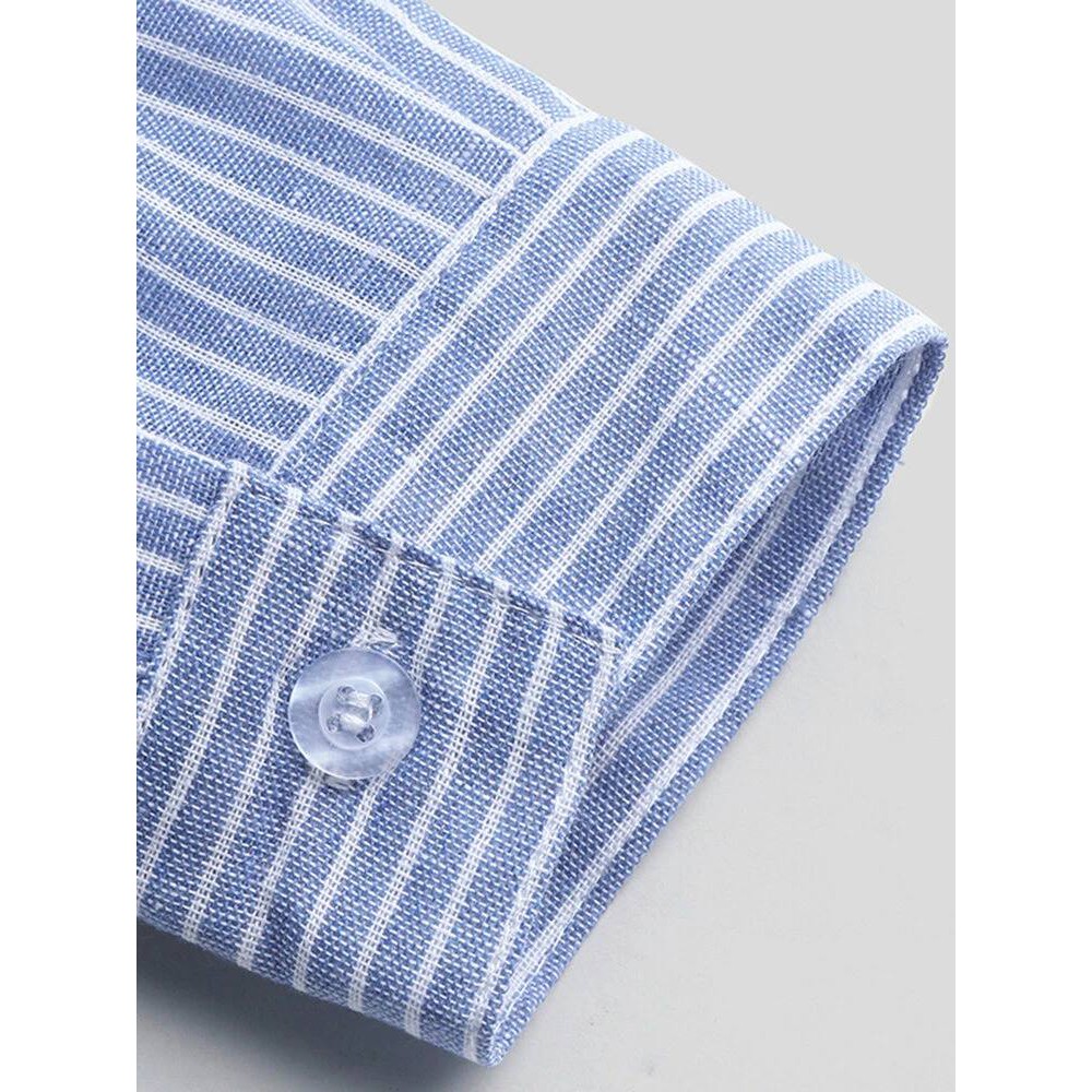 Áo Sơ Mi Nam GU CHẤT Chất Đũi  Kẻ Sọc, Cổ Tàu, tay Dài - GUD04