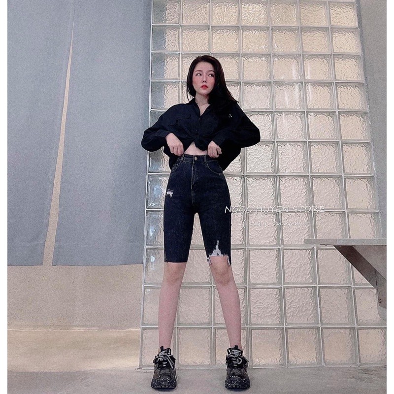 [60-95kg] Quần Ngố BIG SIZE- LƯNG CAO - PHOM EO CAO TRÊN RỐN - Quần Jeans Lửng CO GIÃN Xám Đậm
