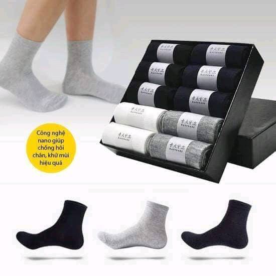 Hộp 10 đôi tất cổ ngắn vải kháng khuẩn chống hôi chân