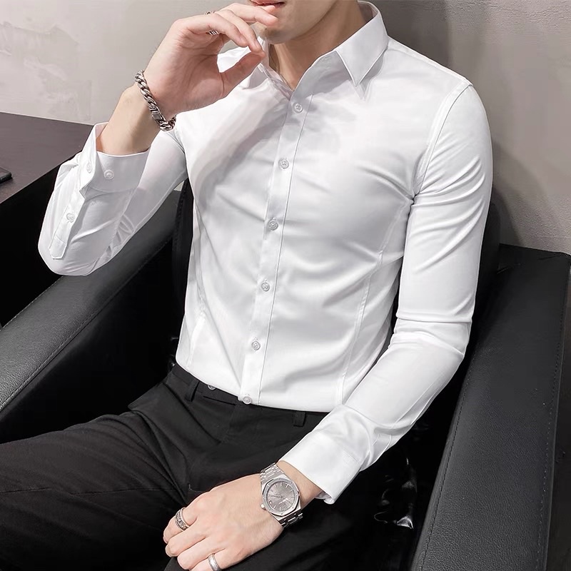 Áo Sơ Mi Nam Hàng Hộp Cao Cấp Chất Lụa Hàn Mịn Không Nhăn,Thiết Kế Độc Lạ Phần Viền Eo- Form Slimfit Body Ôm Dáng Dễ Mặc