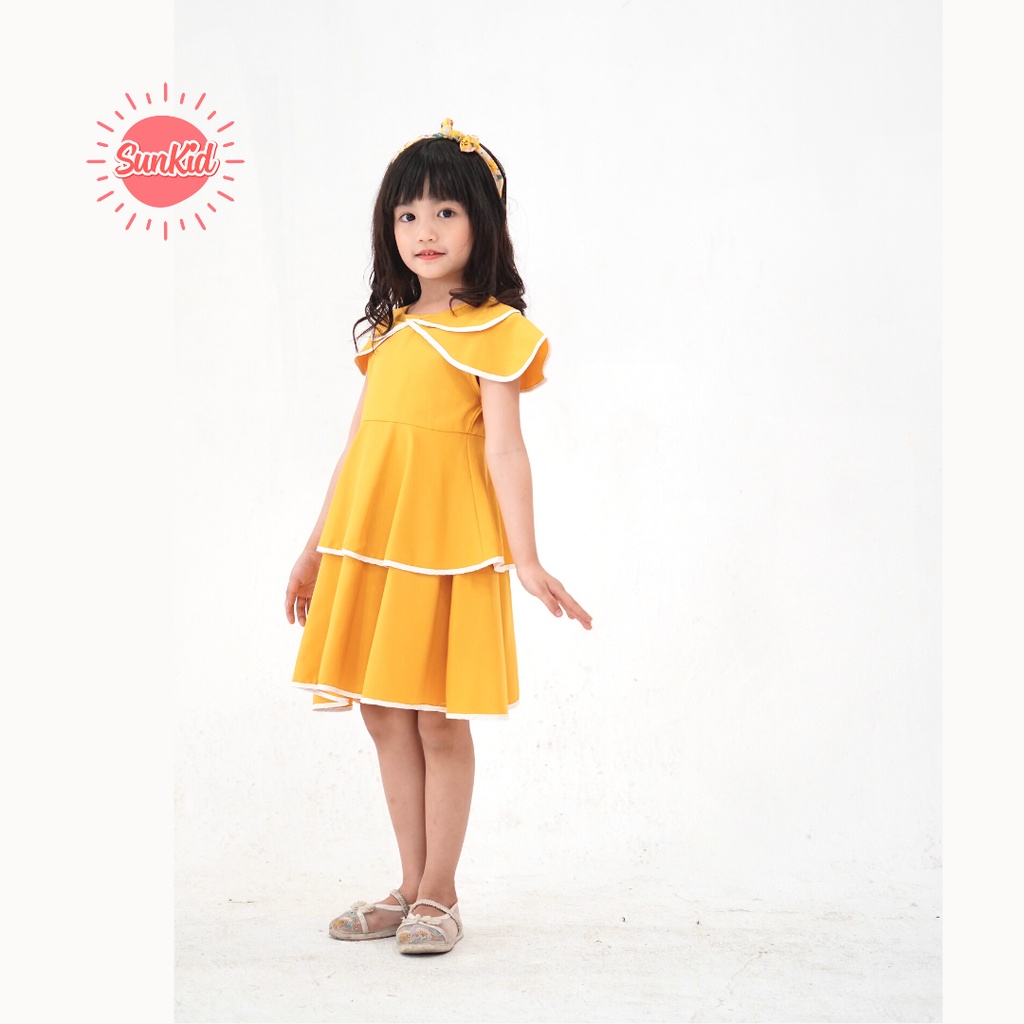 Váy đầm bé gái dáng suông cổ thuyền hai tầng vải trượt nhật cao cấp mùa hè Sunkid CT2 size trẻ em 4-12 tuổi