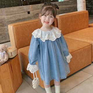 Váy jean mềm phối ren bé gái