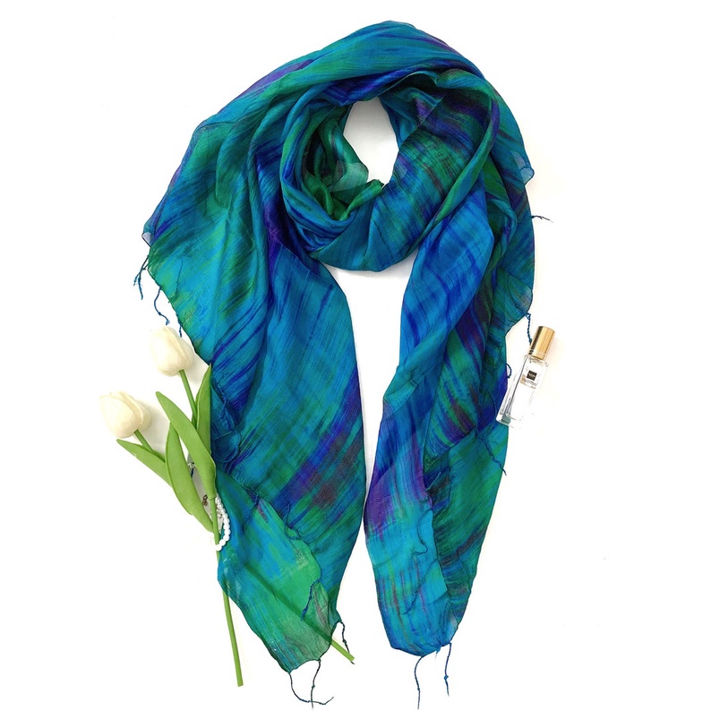 Khăn Lụa Tơ Tằm Palacesilk quàng cổ mùa đông#đi du lịch#chống nắng#thời trang, màu xanh #mềm#mịn#mượt#nhẹ&thoáng