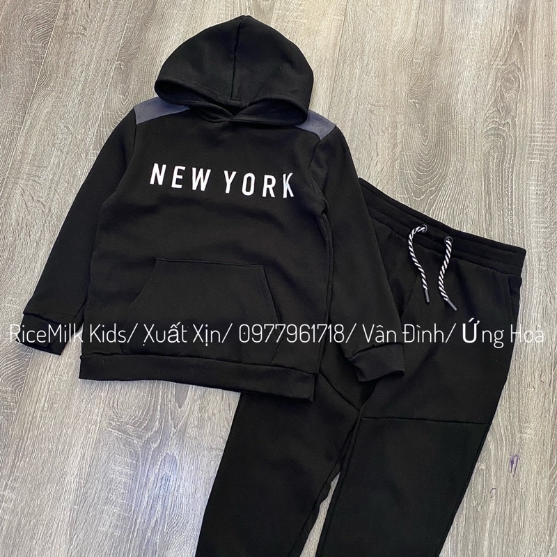 Bộ nỉ hoodie đen New York xuất dư xịn
