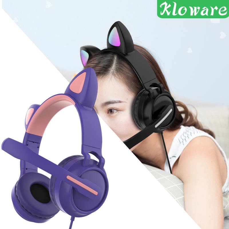 Tai nghe chụp tai hình tai mèo có dây dễ thương cho bé gái