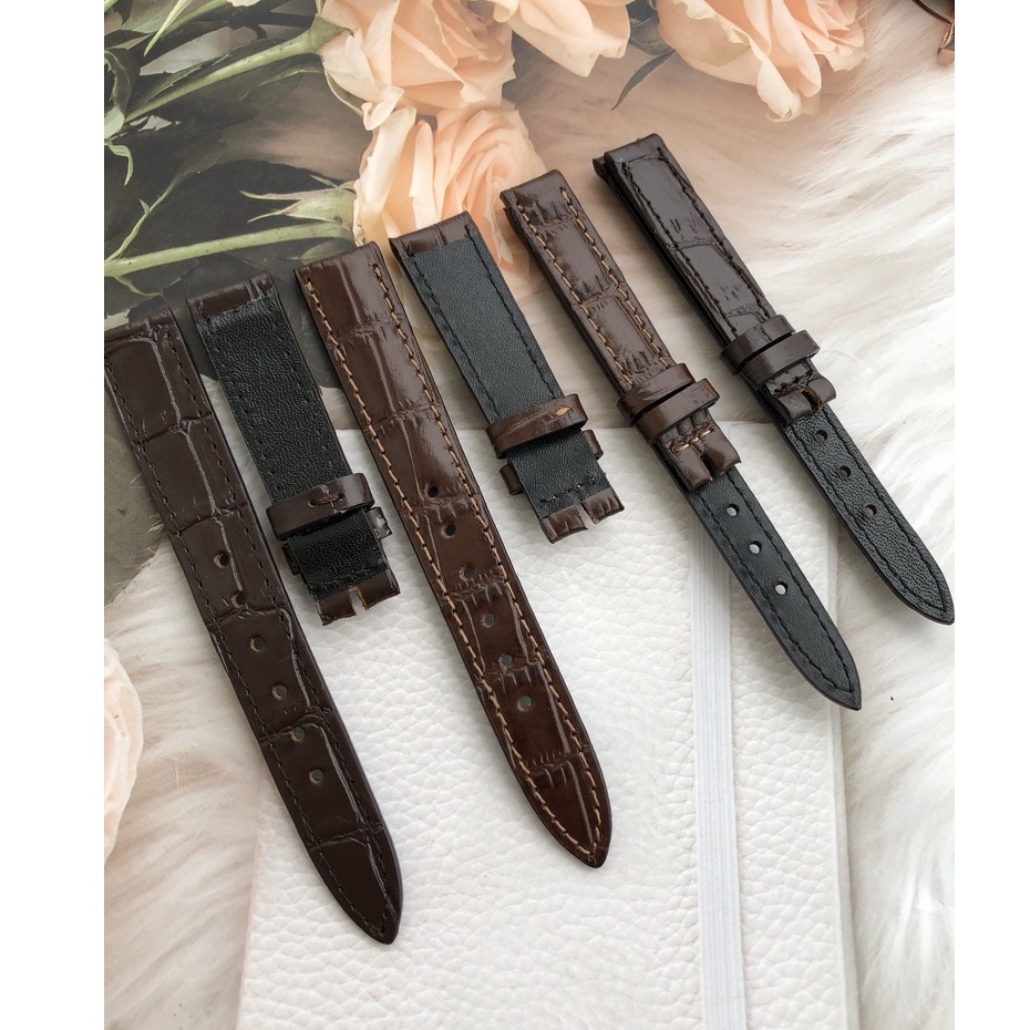 Dây Đồng Hồ Da Bò 100% Màu Nâu Vân Trúc Tặng Kèm Chốt Và Đồ Thay Dây