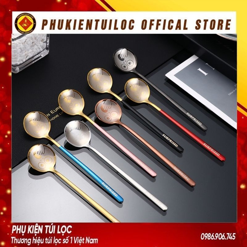 Thìa inox 304 mặt cười sáng tạo thìa cà phê khuấy thìa vàng thìa tròn kem thìa thìa súp nhỏ của trẻ em - Phukientuiloc