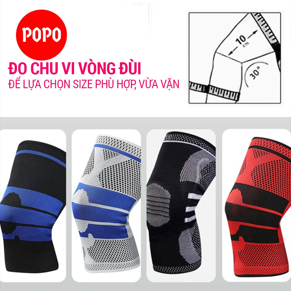 Băng quấn đầu gối tập gym 1123X POPO vải dệt co giãn tích hợp đai đeo lò xo xoắn