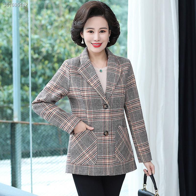Áo khoác vest kẻ sọc ca rô dáng ngắn thời trang xuân thu mới cho phụ nữ trung niên 40-50 tuổi