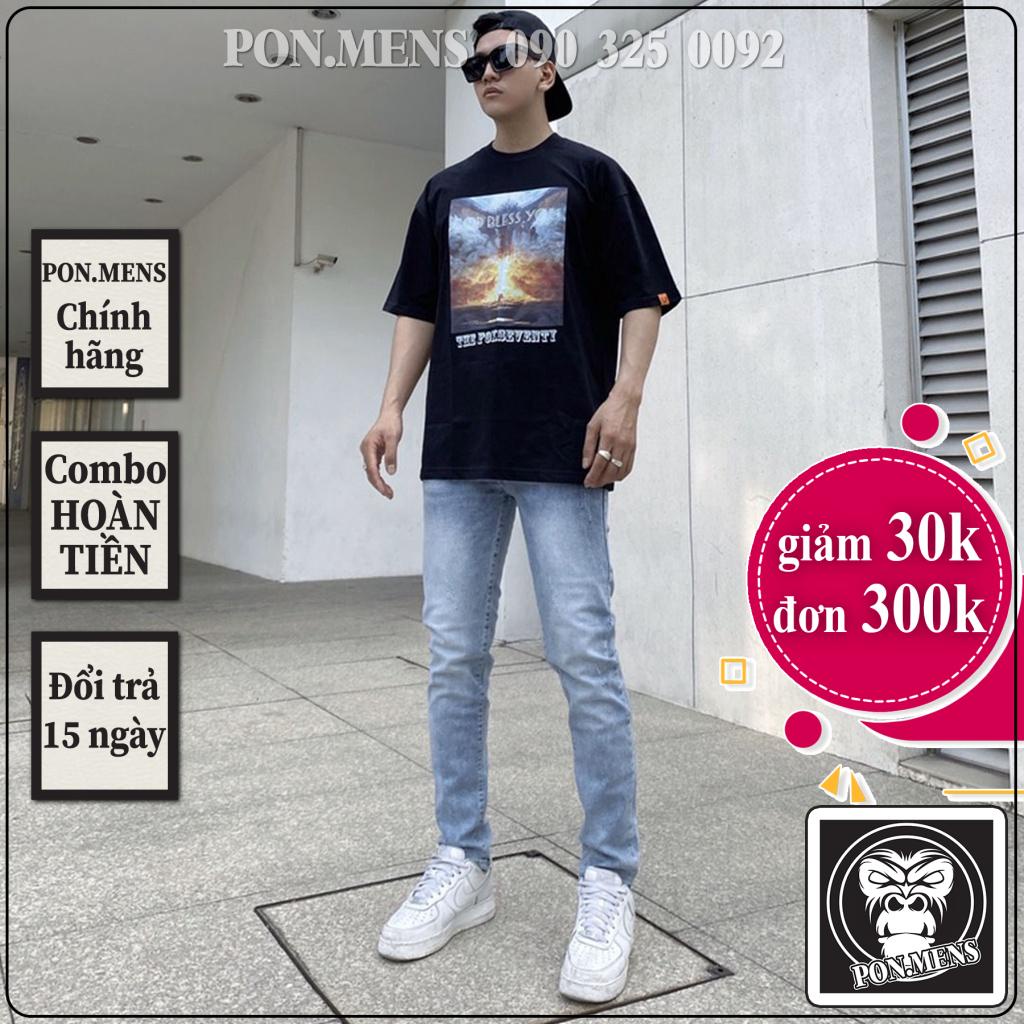 Quần jean nam xanh co giãn 4 chiều xước nhẹ dáng slimfit hàng VNXK Pon.mens