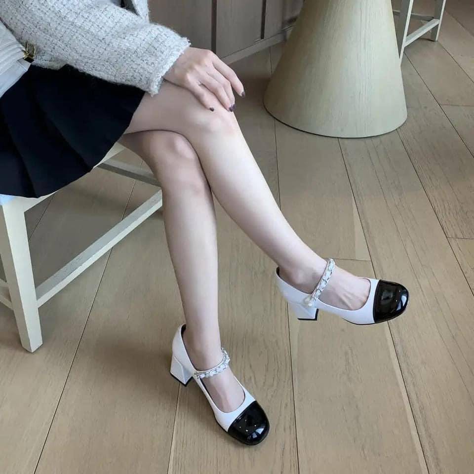 Giày Cao Gót Da Bóng Gót Vuông 7 phân - Giầy Mũi Vuông Phong Cách Tiểu Thư Đế Chắc Chắn Đi Êm Chân