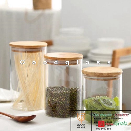 Lọ thủy tinh / Hũ thủy tinh nắp gỗ đựng gia vị thực phẩm 500ML | BigBuy360 - bigbuy360.vn