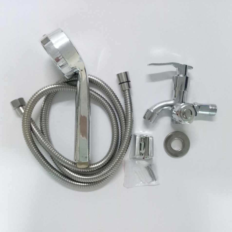 Bộ củ sen một đường nước lạnh chất liệu hợp kim sáng bóng và bộ vòi sen tăng áp nhựa ABS tròn dày - QM.CS02.TS012B3