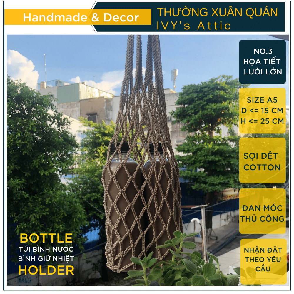 Túi đựng bình giữ nhiệt lưới thoi nhiều màu nhiều kích thước đan handmade