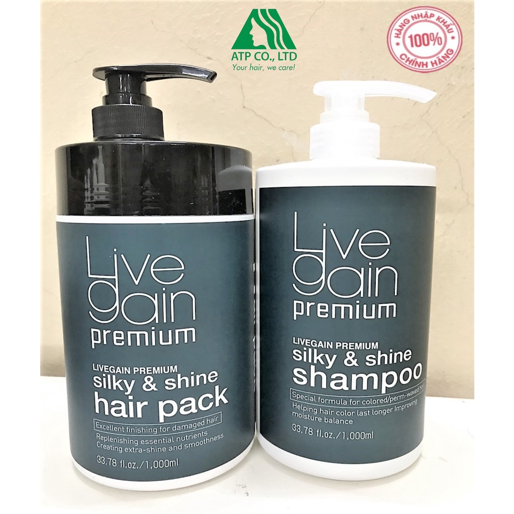 COMBO Gội + Hấp giữ màu nước hoa Livegain Premium Silky & Shine 1000ml + 1000ml