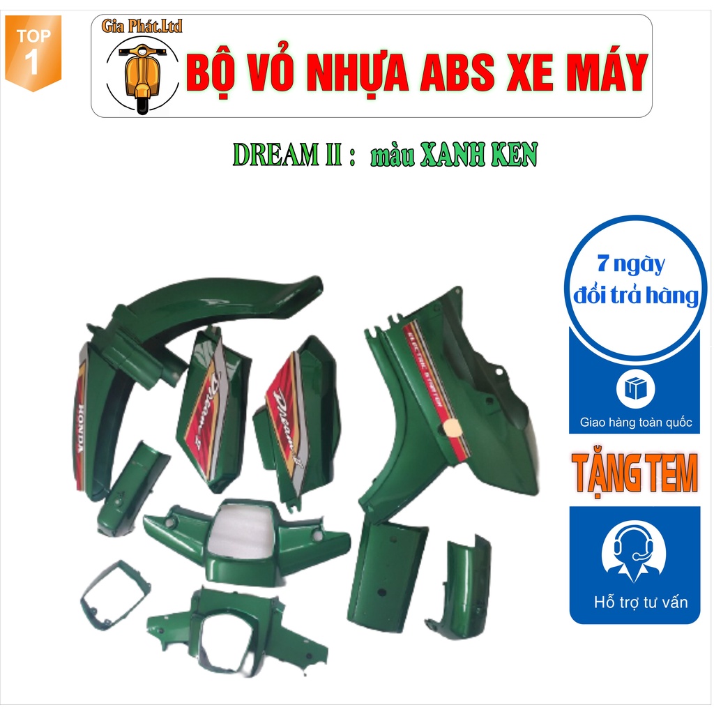 Bộ nhựa dàn áo xe Dream II - Dream Việt - Thái - Tàu màu XANH HENIKEN_SPP-656(8278)
