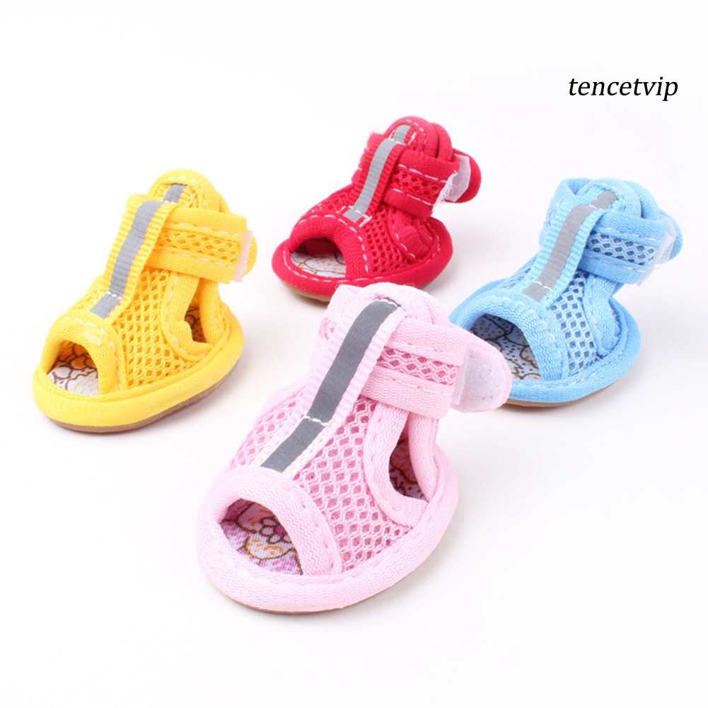 Set 4 giày sandal đế cao su phối lưới chống trượt thoáng khí thời trang dành cho thú cưng