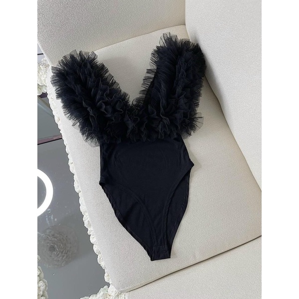 Áo bodysuit phối lưới cổ V | BigBuy360 - bigbuy360.vn
