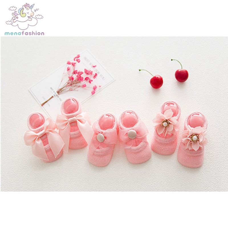 Đôi tất hài nơ len đế chống trượt nhiều màu cho bé gái