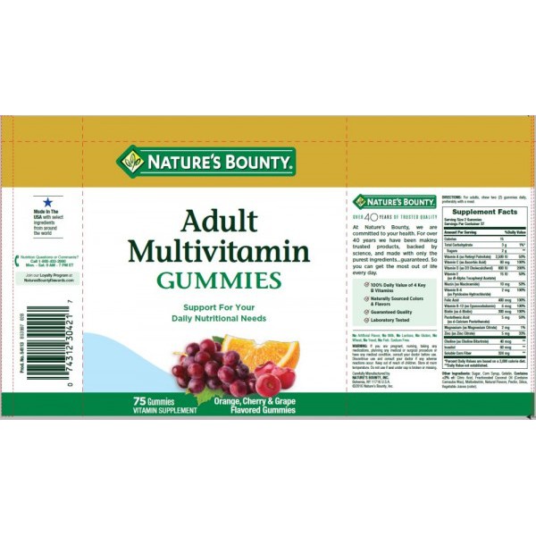 [SẴN]MULTIVITAMIN KẸO DẺO CHO NGƯỜI LỚN NATURE'S BOUNTY 75V