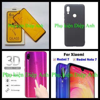 Xiaomi Note 7 | Phụ kiện 4 món gồm kính cường lực 6D ốp dẻo tpu dán lưng carbon và kính camera