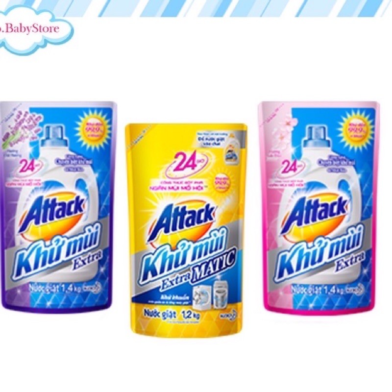 NƯỚC GIẶT ATTACK KHỬ MÙI 1,4kg/1.2L giá bìa 89k mùi ngẫu nhiên