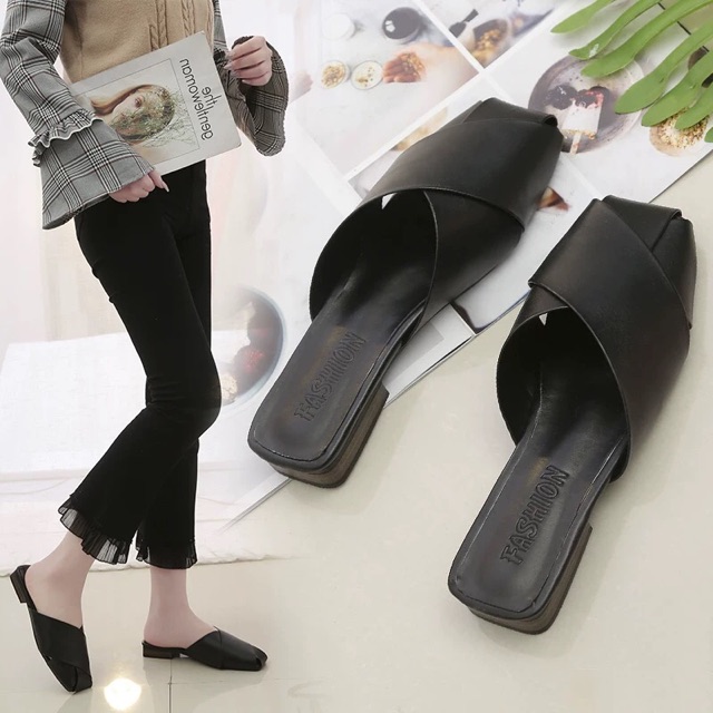 Sục đan chéo da mềm đế cao 2cm mã 1529