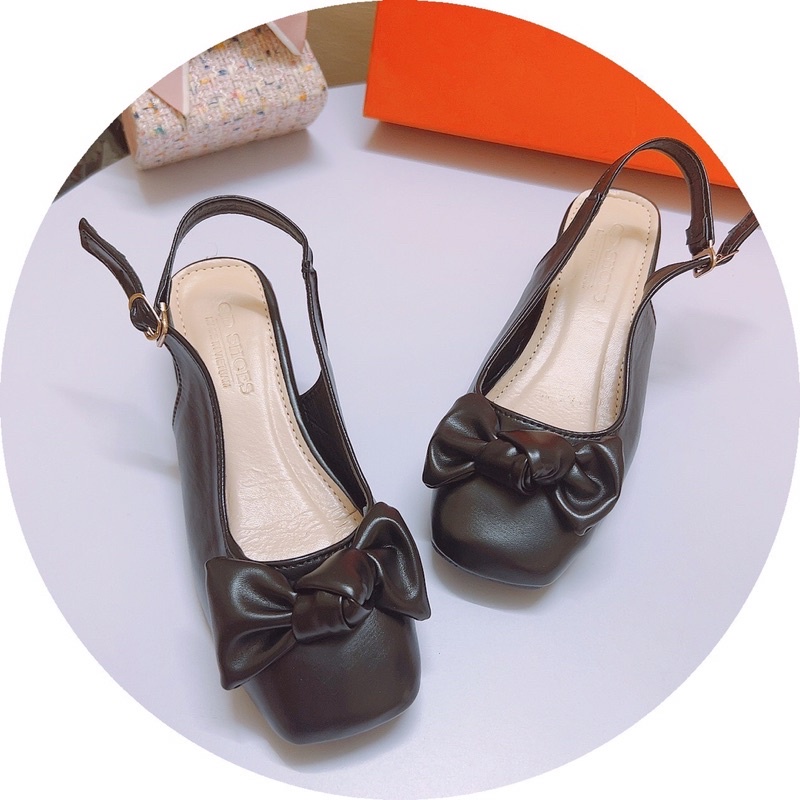 Giày sandal nơ ú bít mũi vuông đế vuông 3p cực dễ đi bao bền