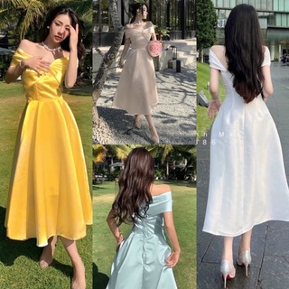 hàng TK Đầm tafta phi nhũ hở/bẹt/trễ/vai trần nơ trắng kem xanh vàng, váy dài xoè sang trọng quý phái thời trang dự tiệc