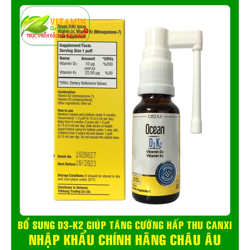 OCEAN D3 K2 BỔ SUNG VITAMIN D3 VÀ VITAMIN K2 XỊT VÀ NHỎ CHO BÉ | NHẬP KHẨU CHÍNH HÃNG THỔ NHĨ KỲ