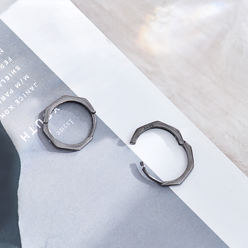 Korean Ladies Silver Earrings / Women Geometric Octagonal Hoop Earrings / Simple Ear Buckle / Students Stud Earrings
