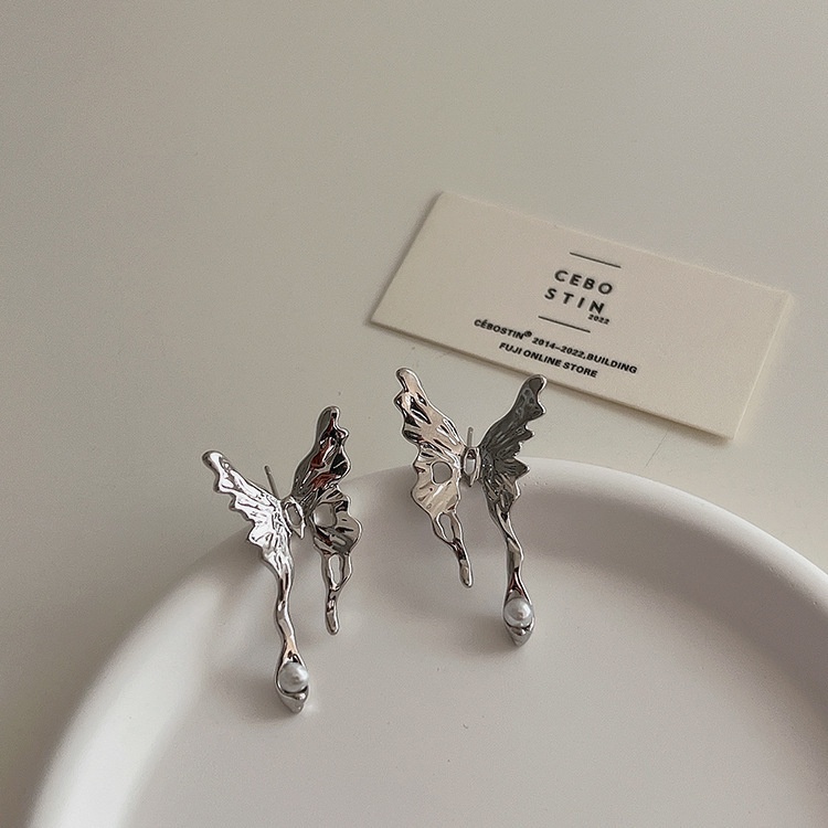 Bông Tai Dạng Lỏng Hình Bướm Đính Ngọc Trai Phong Cách Harajuku 19A1738