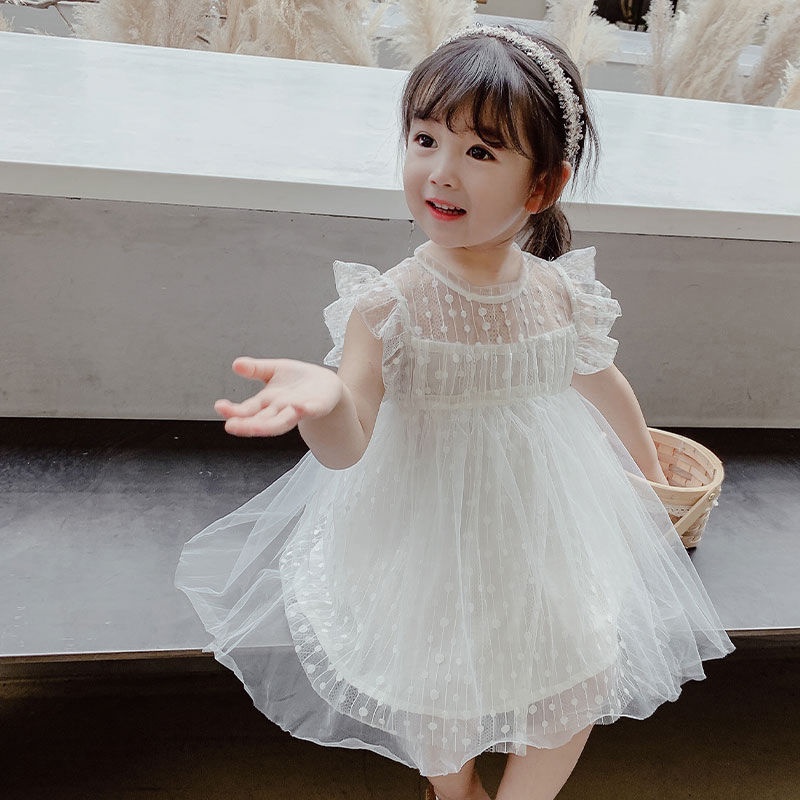 Đầm Công Chúa Tay Phồng Ngắn Phối Lưới Thời Trang Mùa Hè Hàn Quốc Hàng Mới Dành Cho Bé Gái 2022