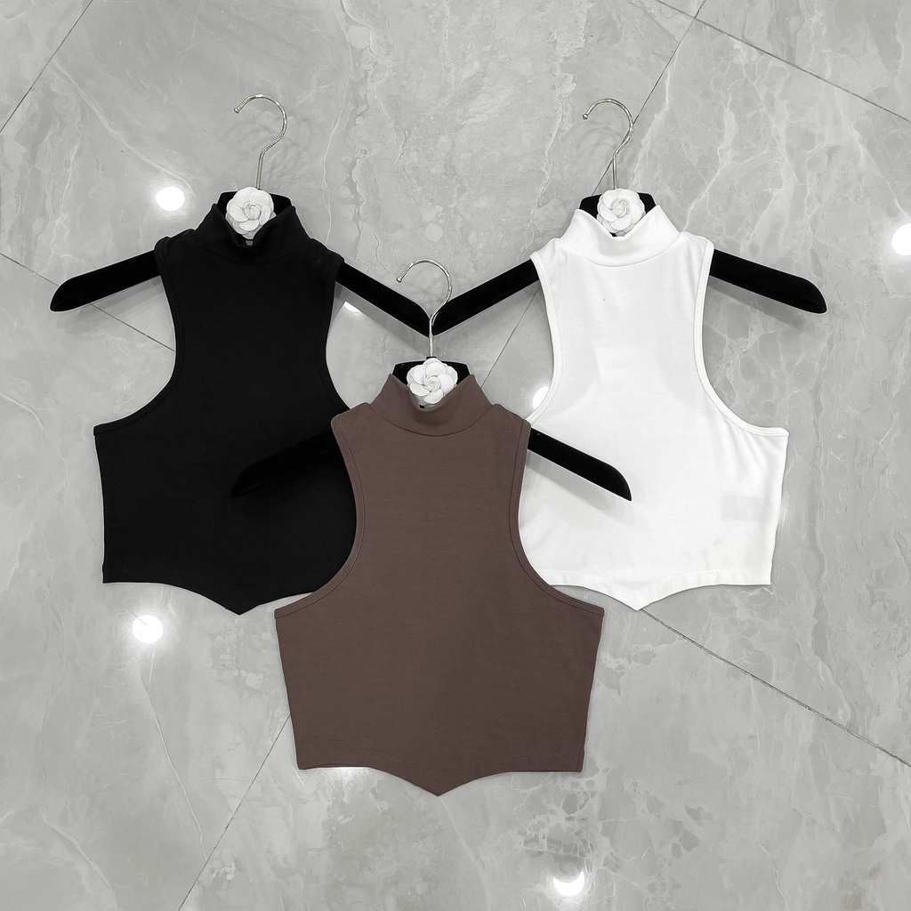 Áo Croptop 3 Lỗ Cổ Lọ LSEOUL A2563 Chất Thun Body Tôn Dáng Trẻ Trung Năng Động