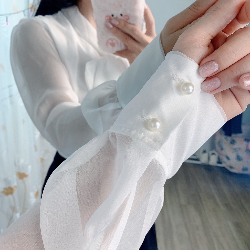 [Mã FAMARAL1 giảm 10K đơn 50K] Áo Sơ Mi Cổ Nơ Tơ Lụa Mềm THUS, Aó Kiểu Dài Tay Form rộng Tiểu Thư A2F4