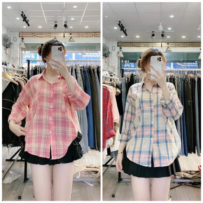 Áo sơ mi caro tay dài chất liệu đũi mềm giá rẻ nhất