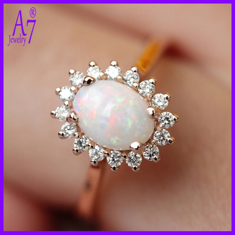 Nhẫn bạc 925 mặt đá Opal hình quả trứng thời trang mới 18K