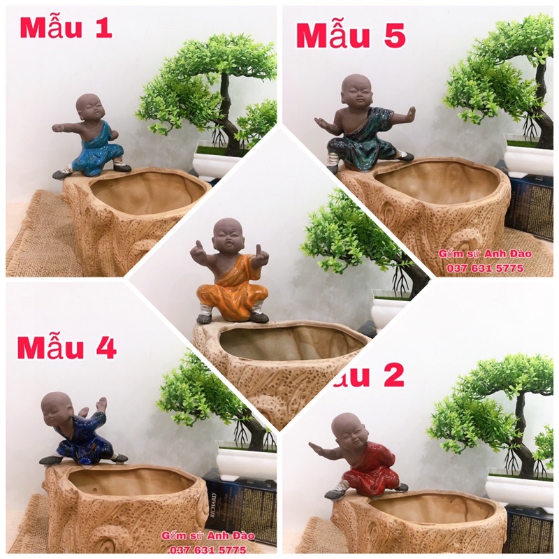 5 mẫu chậu tượng trồng cây chú tiểu luyện võ gốm Bát Tràng (hàng loại 1)
