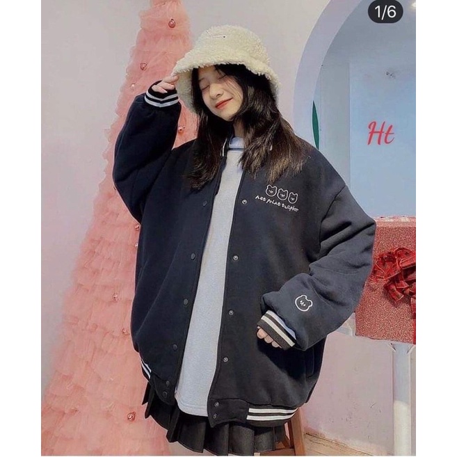 Áo bomber đen 3 gấu in tay H2A877