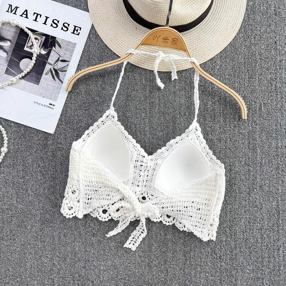 MS866 Áo hai dây cổ yếm đan móc đi biển, mix quần short