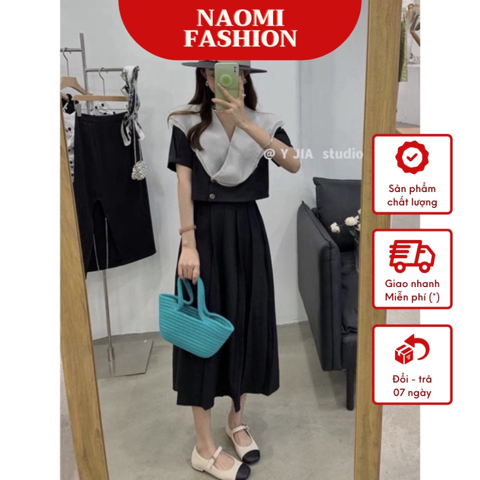 Set Đầm Váy Áo Uzzlang Tiểu Thư Cổ Voan Bèo Trắng Mix Chân Váy Dài 2 Màu – Naomi Fashion